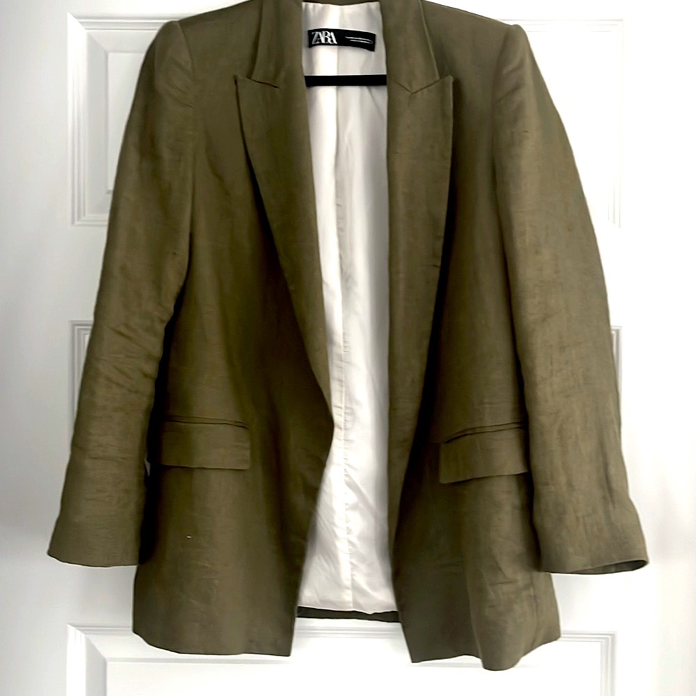 Green linen blazer fully lined from Zara Jacket XS oversized and classic